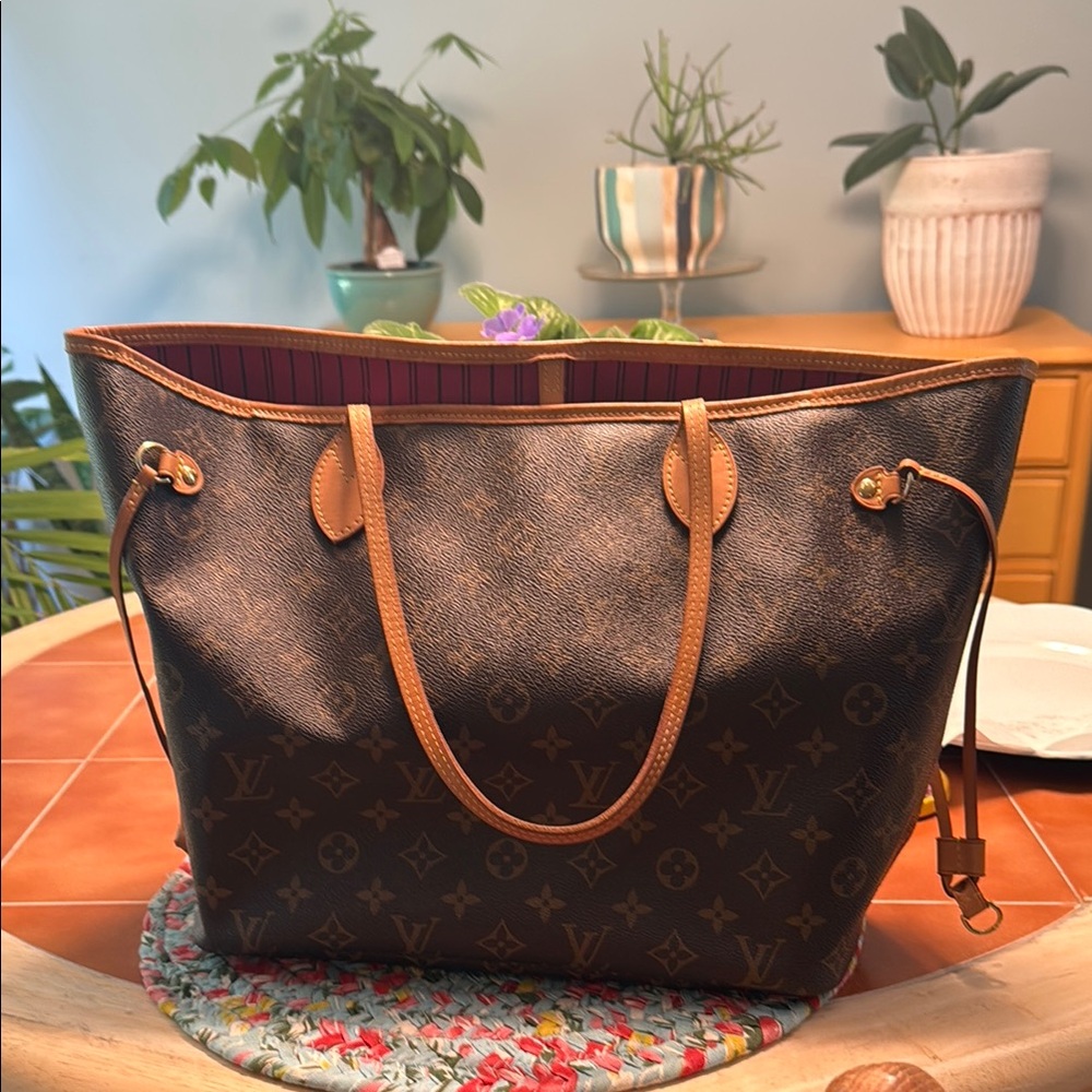 Louis Vuitton Red and Brown Neverfull Tote